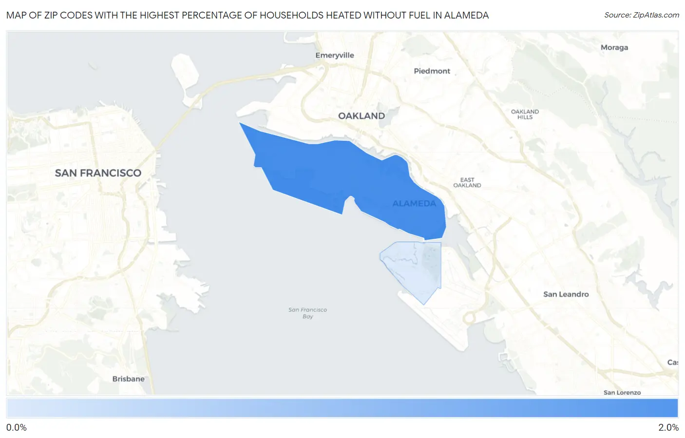 Zip Codes with the Highest Percentage of Households Heated without Fuel in Alameda Map
