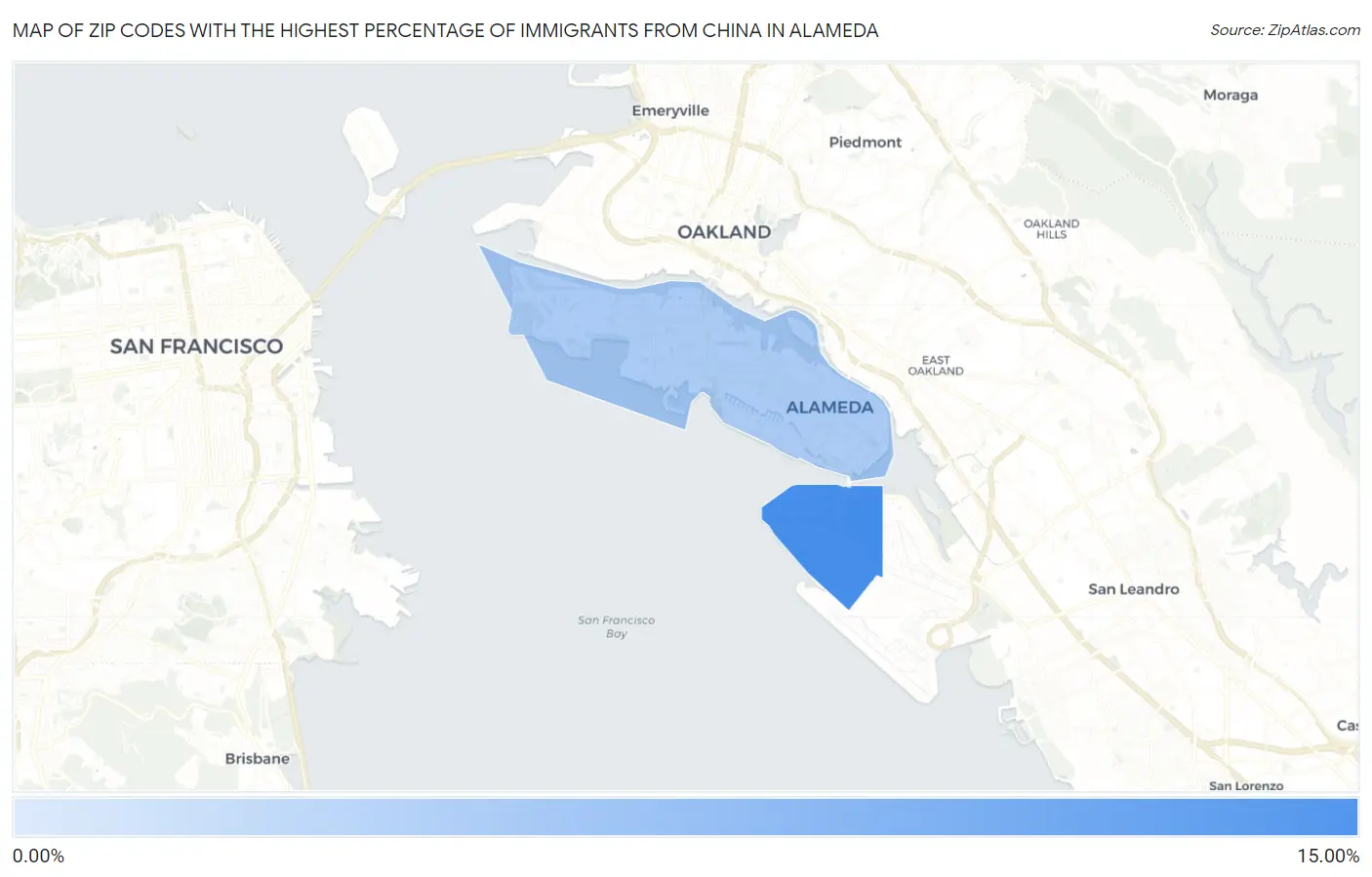 Zip Codes with the Highest Percentage of Immigrants from China in Alameda Map
