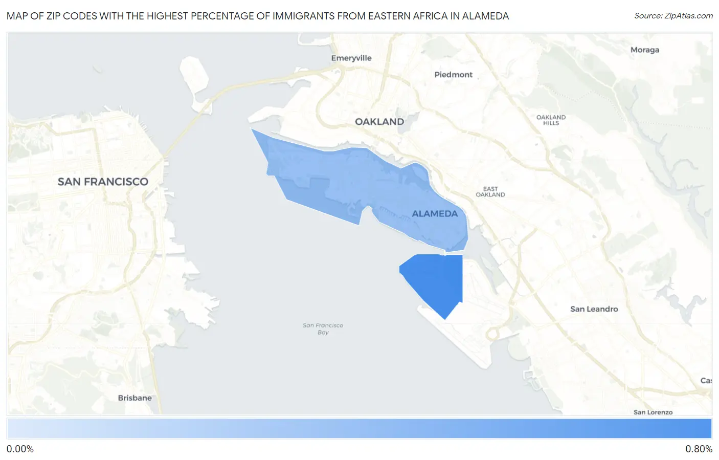 Zip Codes with the Highest Percentage of Immigrants from Eastern Africa in Alameda Map