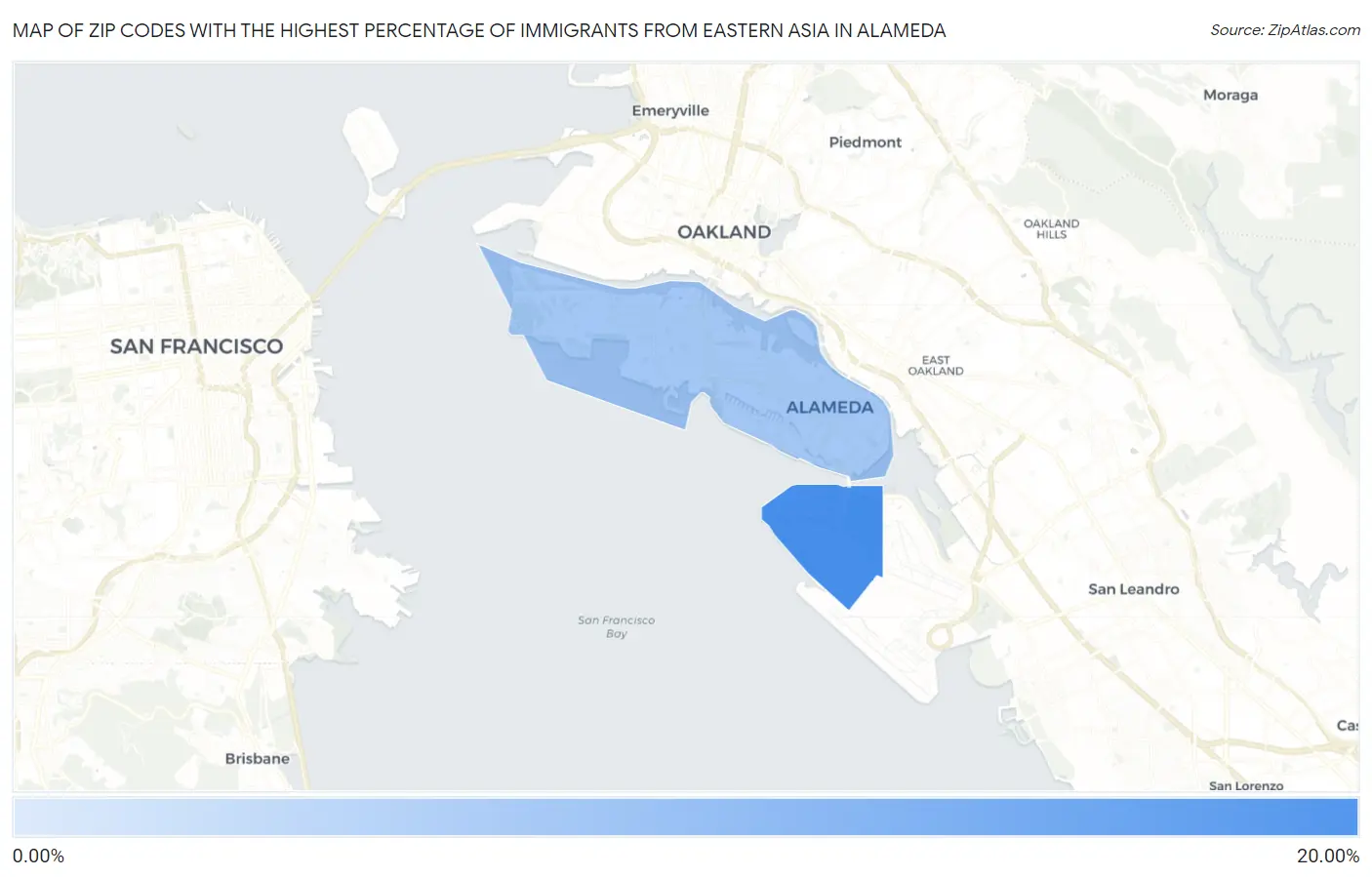 Zip Codes with the Highest Percentage of Immigrants from Eastern Asia in Alameda Map