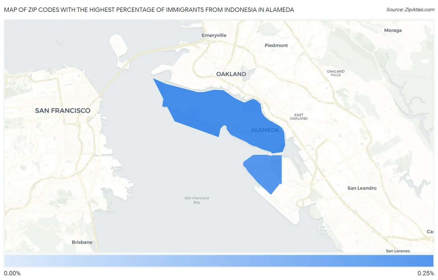 Zip Codes with the Highest Percentage of Immigrants from Indonesia in Alameda Map