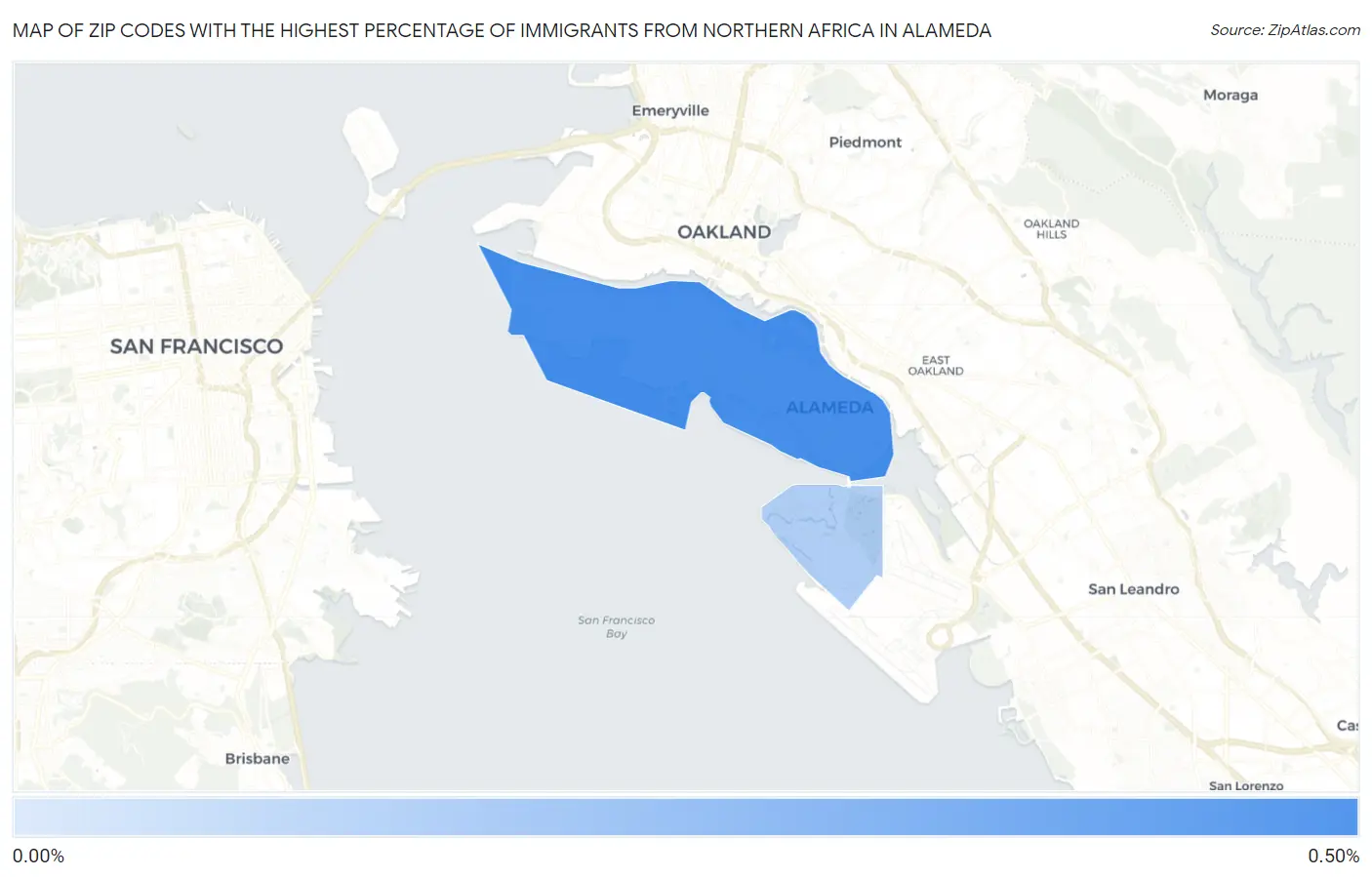 Zip Codes with the Highest Percentage of Immigrants from Northern Africa in Alameda Map