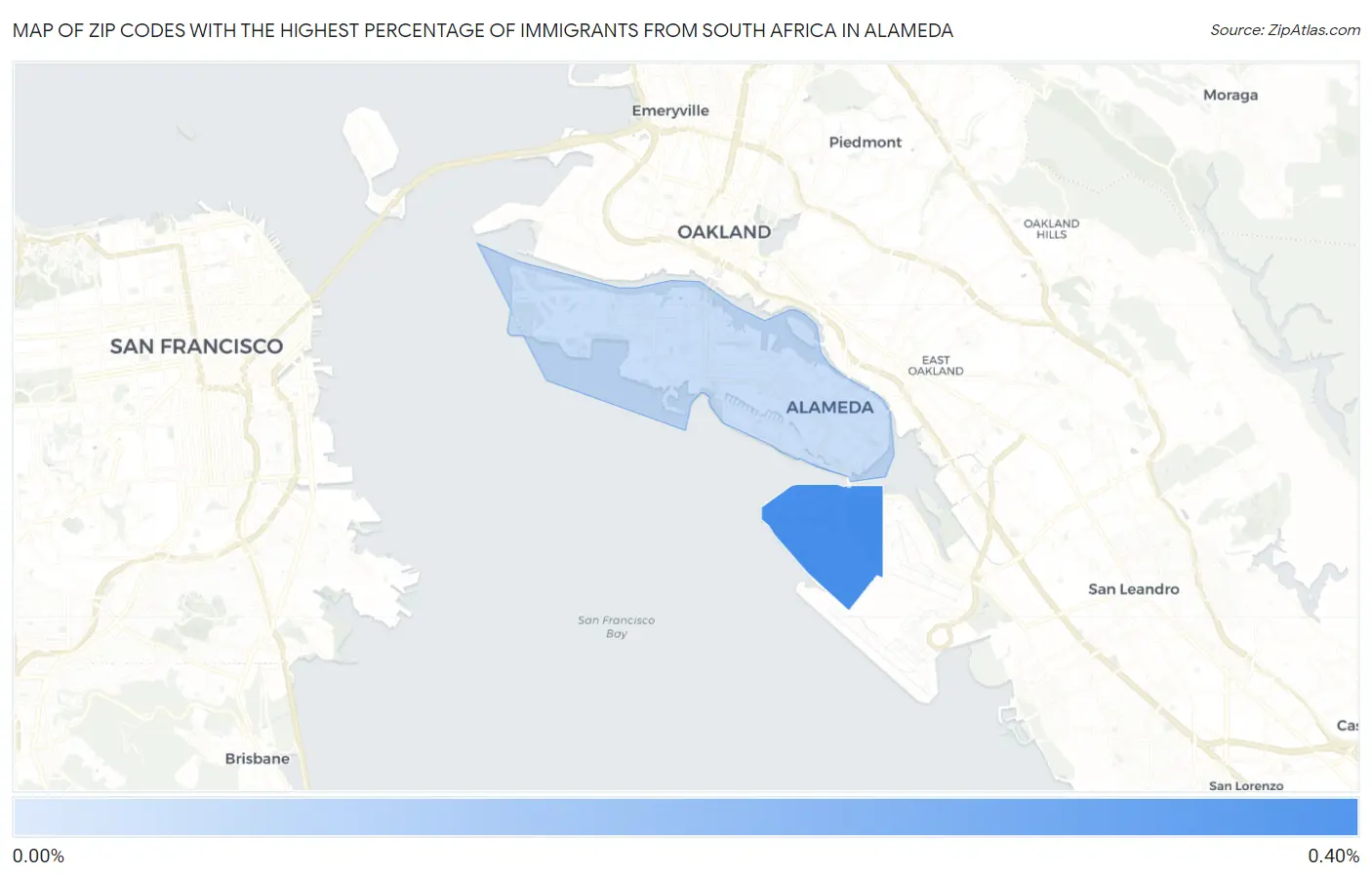 Zip Codes with the Highest Percentage of Immigrants from South Africa in Alameda Map