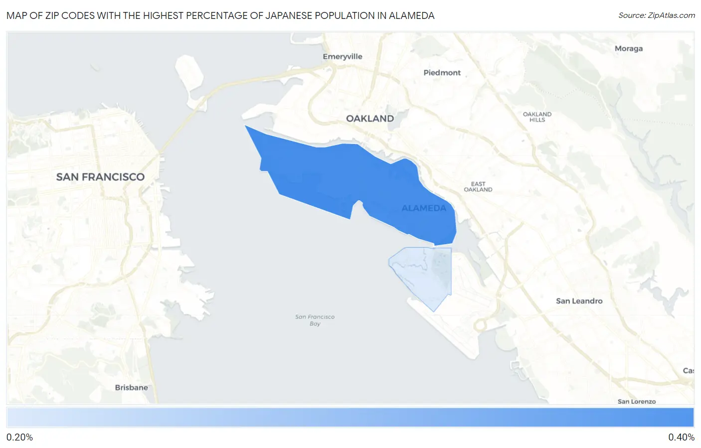Zip Codes with the Highest Percentage of Japanese Population in Alameda Map