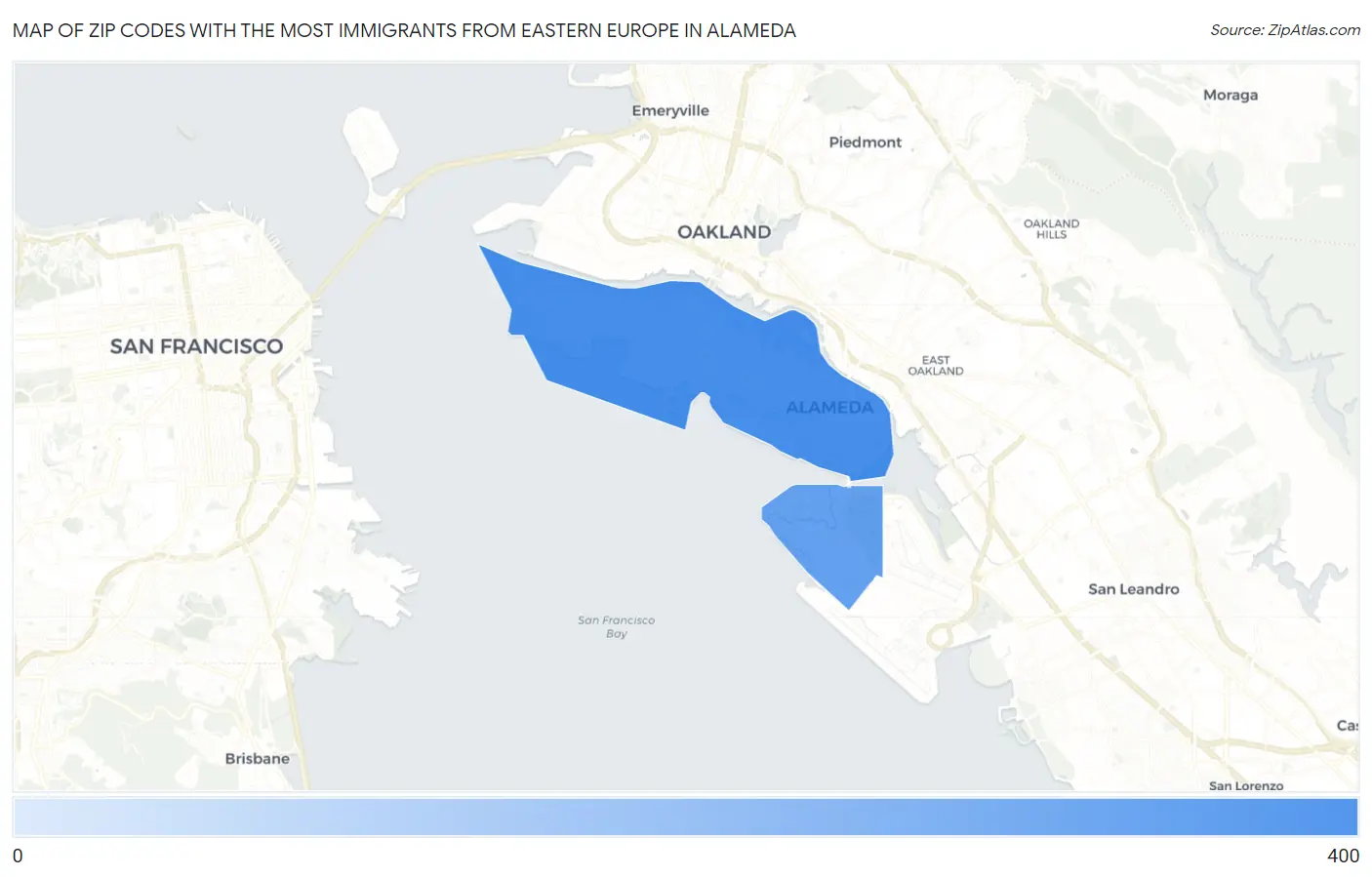 Zip Codes with the Most Immigrants from Eastern Europe in Alameda Map