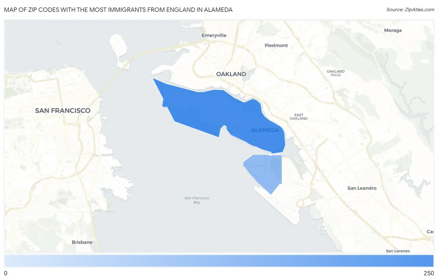 Zip Codes with the Most Immigrants from England in Alameda Map