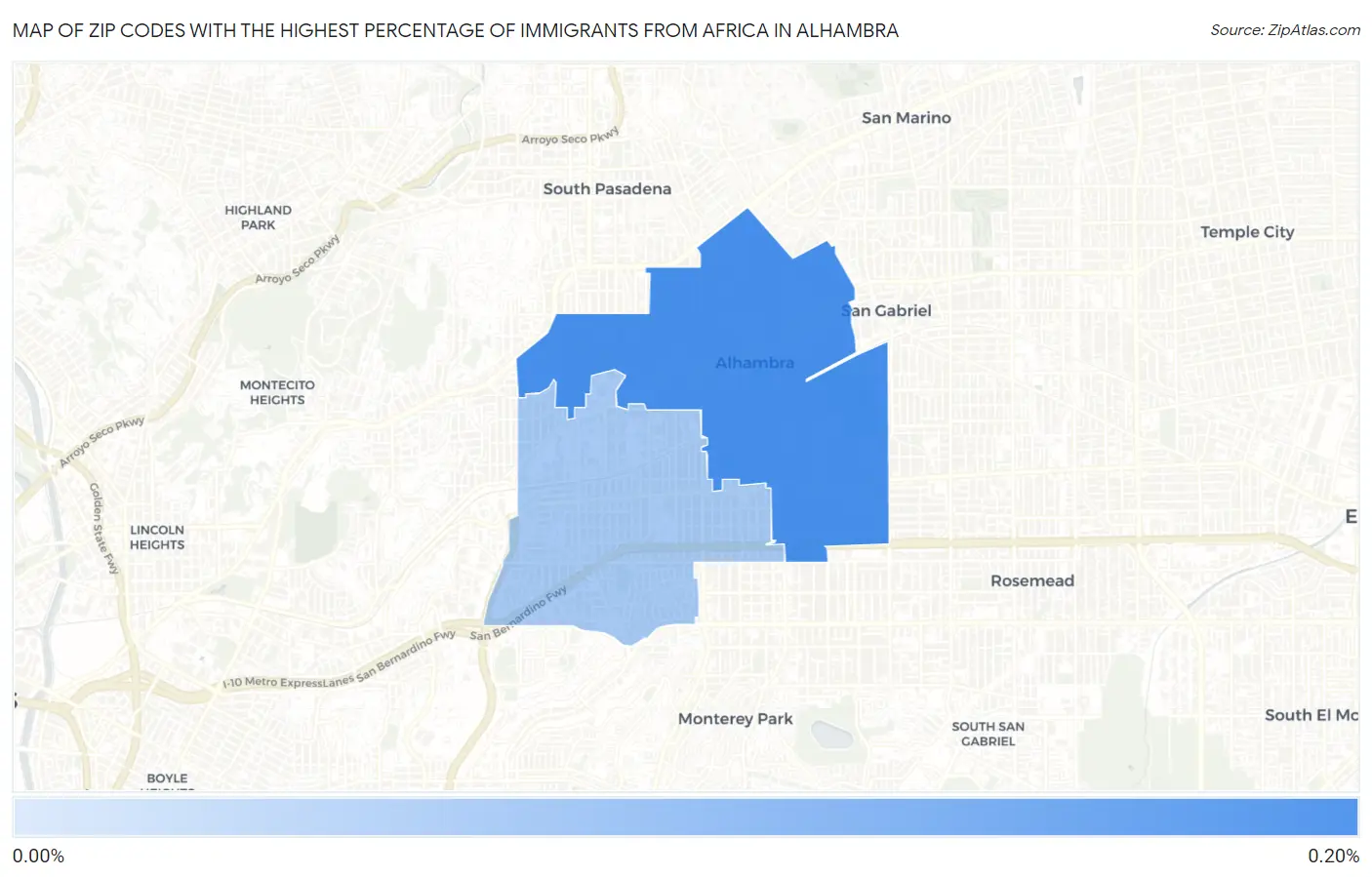 Zip Codes with the Highest Percentage of Immigrants from Africa in Alhambra Map