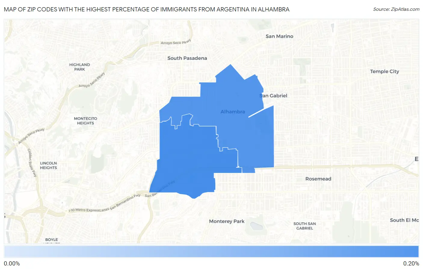 Zip Codes with the Highest Percentage of Immigrants from Argentina in Alhambra Map