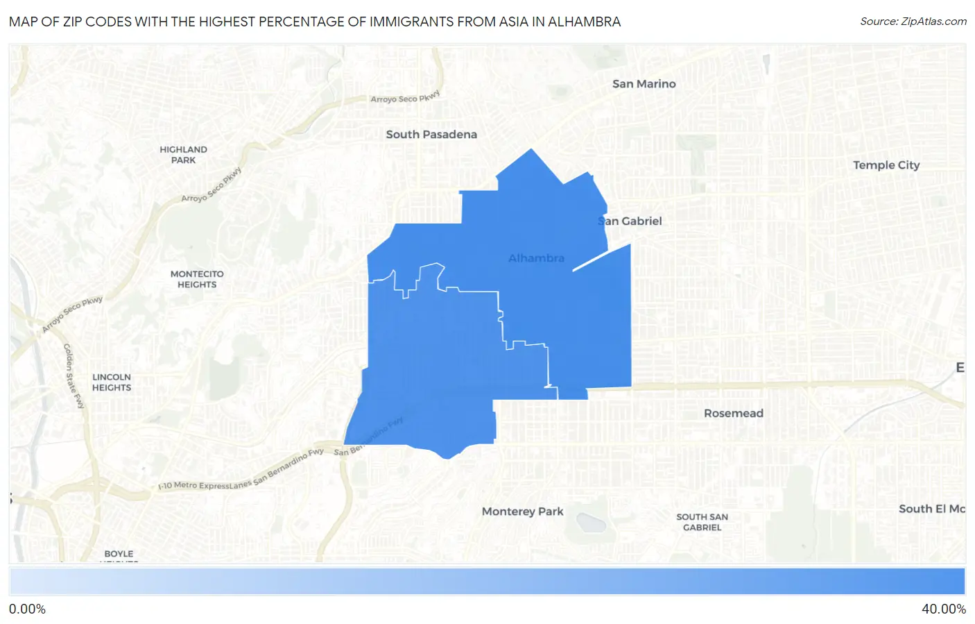 Zip Codes with the Highest Percentage of Immigrants from Asia in Alhambra Map