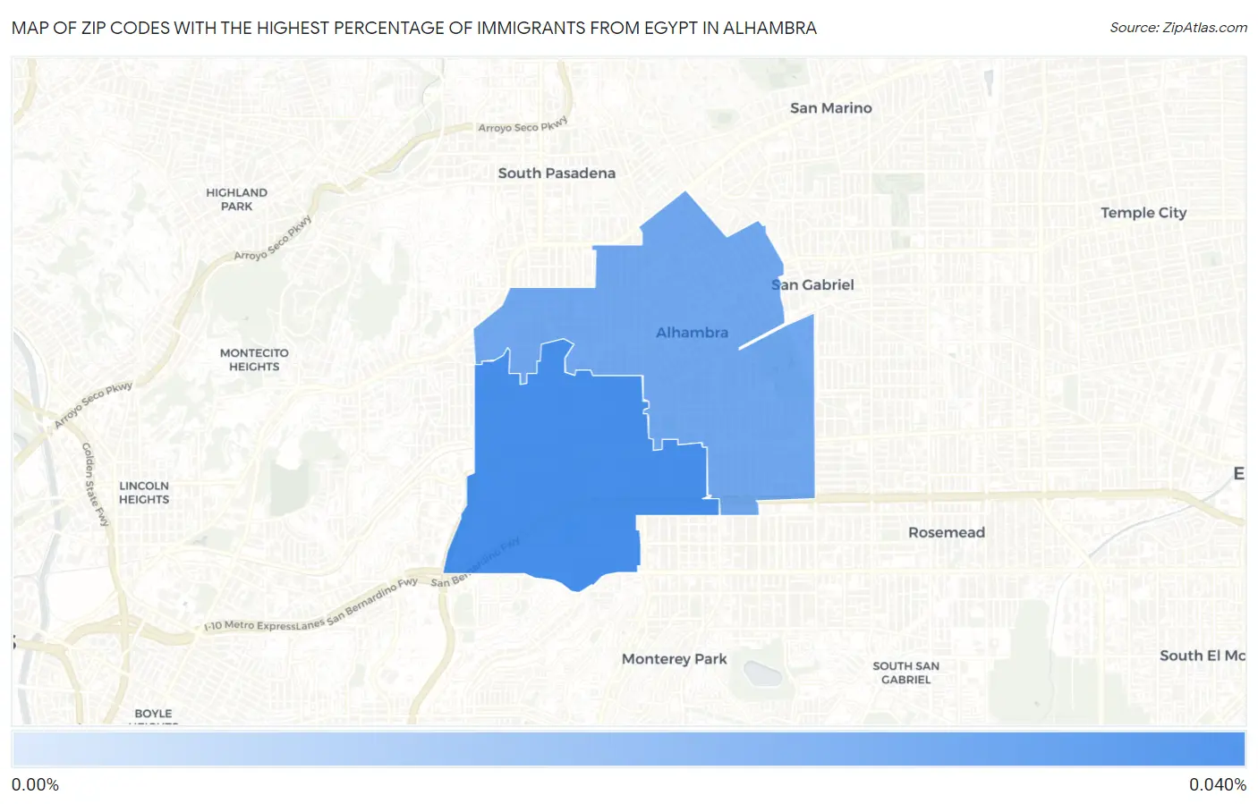 Zip Codes with the Highest Percentage of Immigrants from Egypt in Alhambra Map