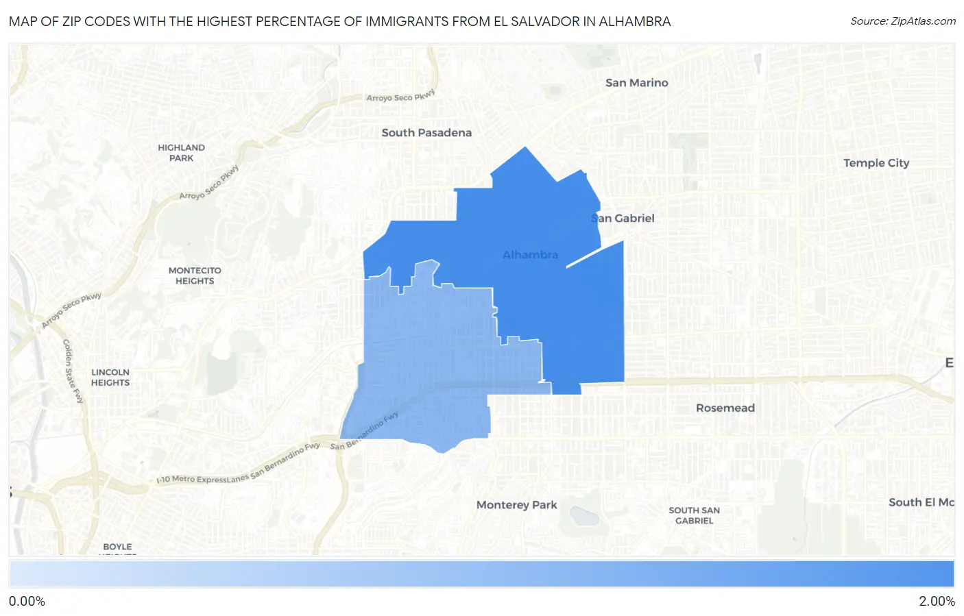 Zip Codes with the Highest Percentage of Immigrants from El Salvador in Alhambra Map