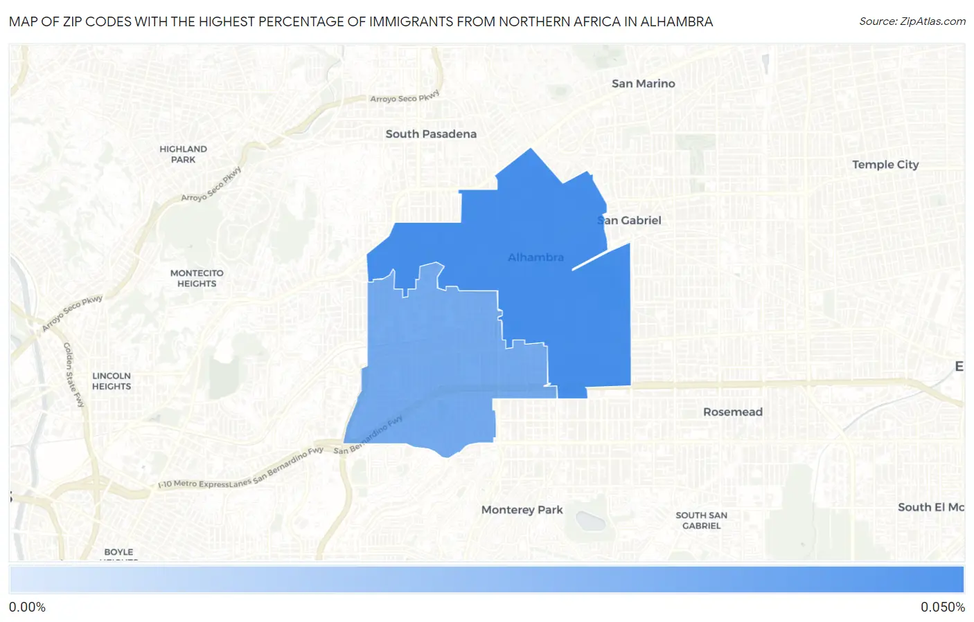Zip Codes with the Highest Percentage of Immigrants from Northern Africa in Alhambra Map