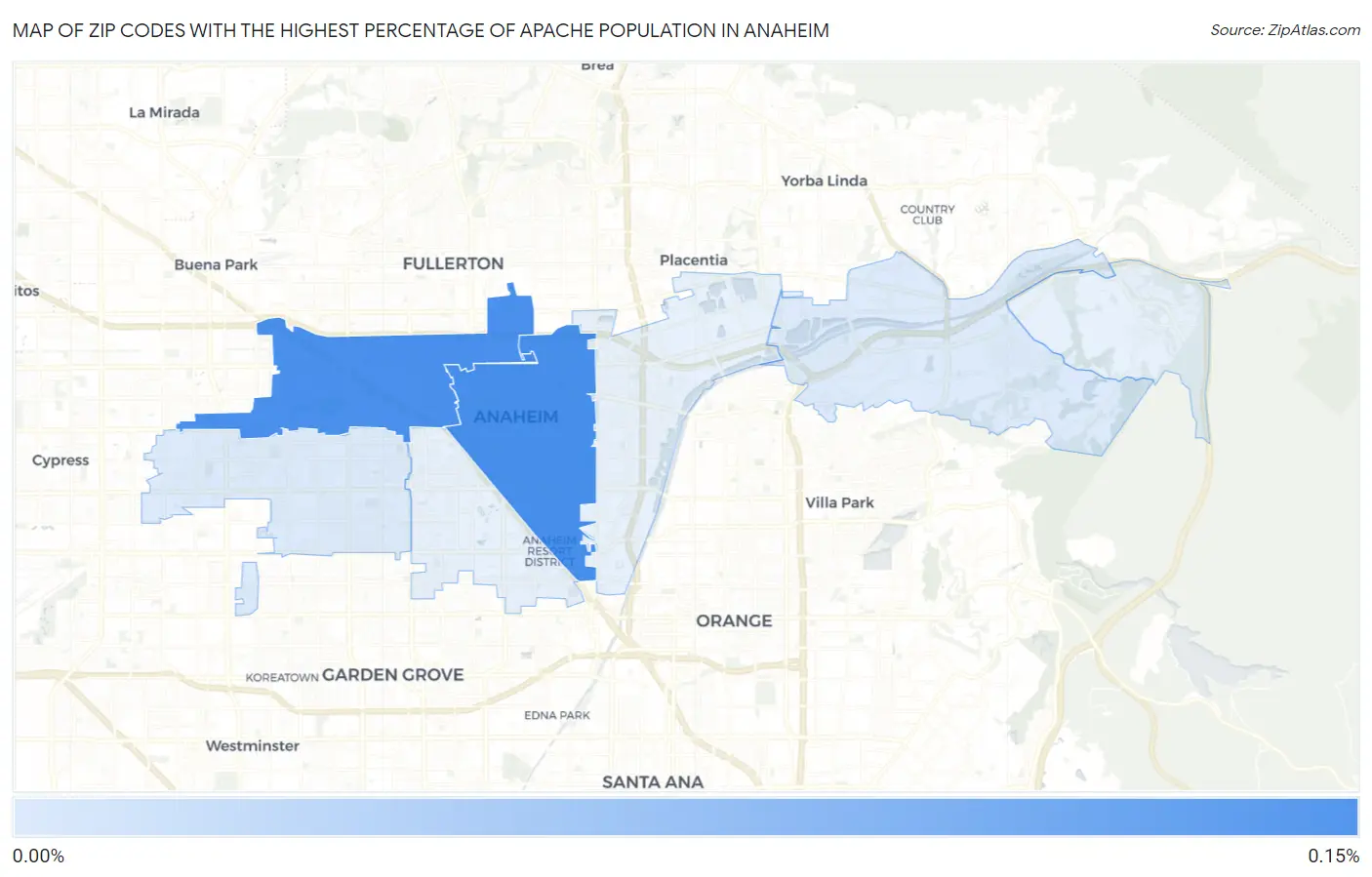 Zip Codes with the Highest Percentage of Apache Population in Anaheim Map