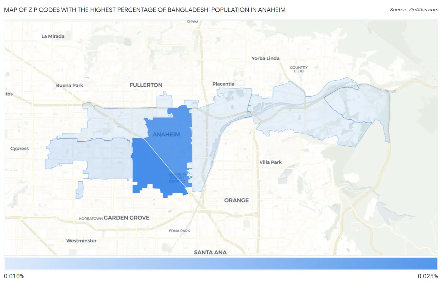 Zip Codes with the Highest Percentage of Bangladeshi Population in Anaheim Map