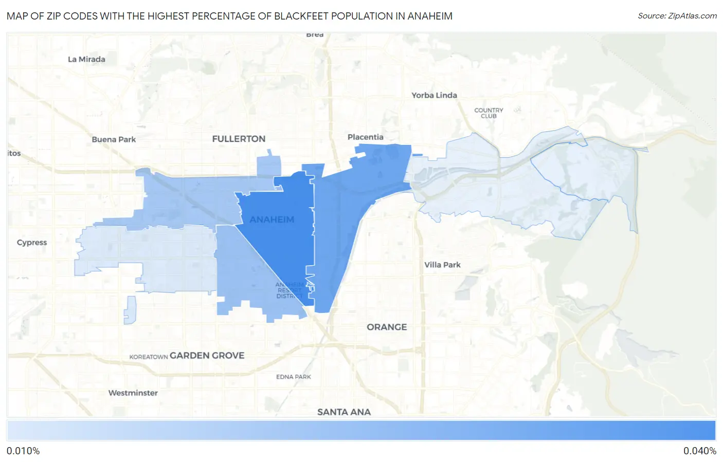 Zip Codes with the Highest Percentage of Blackfeet Population in Anaheim Map