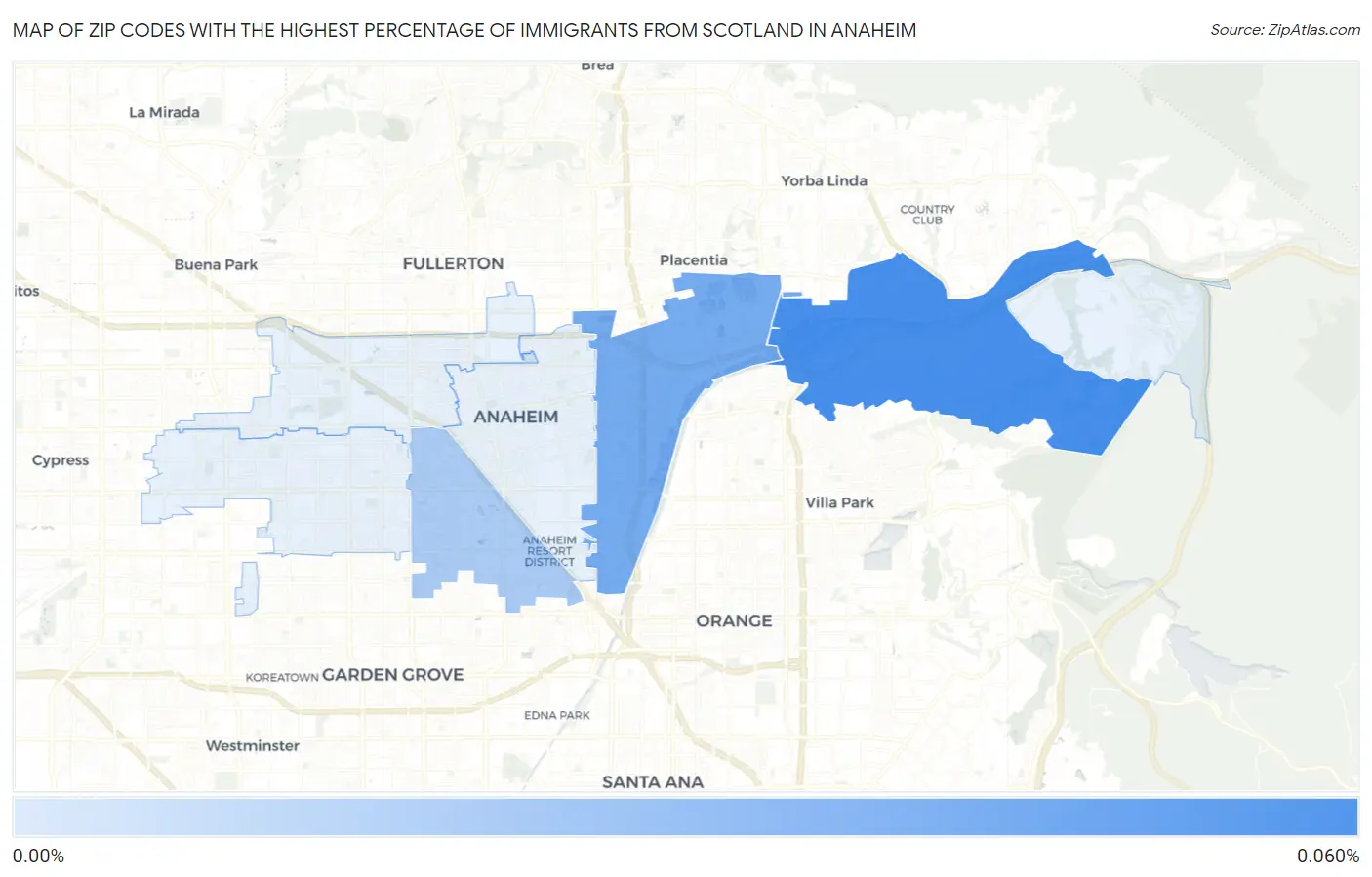 Zip Codes with the Highest Percentage of Immigrants from Scotland in Anaheim Map