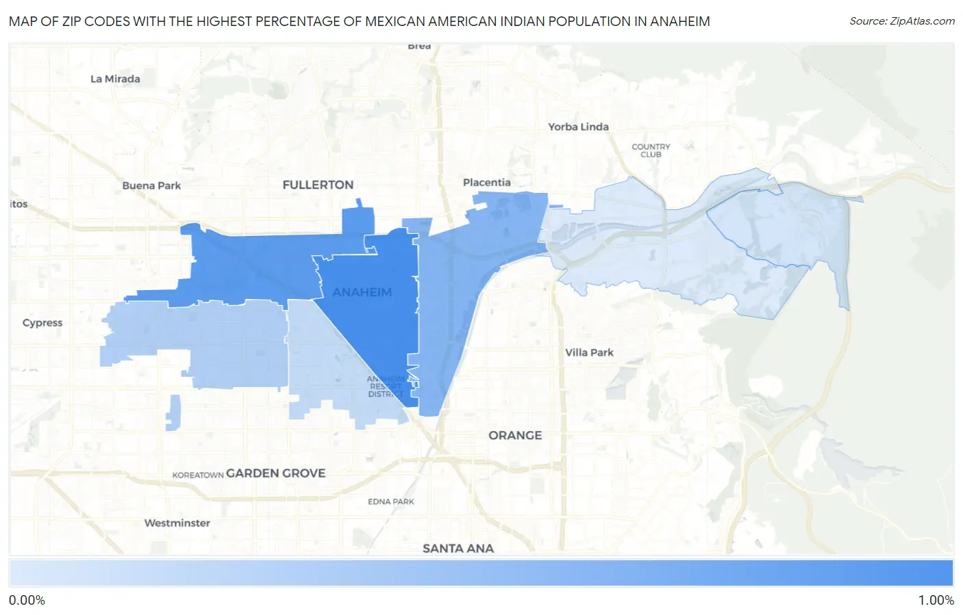 Zip Codes with the Highest Percentage of Mexican American Indian Population in Anaheim Map