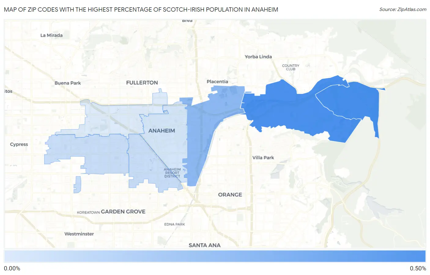 Zip Codes with the Highest Percentage of Scotch-Irish Population in Anaheim Map