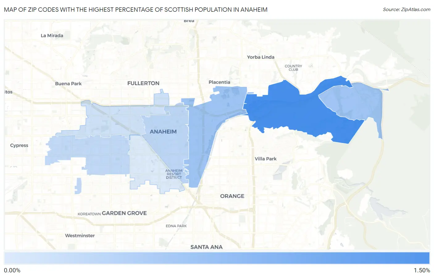 Zip Codes with the Highest Percentage of Scottish Population in Anaheim Map