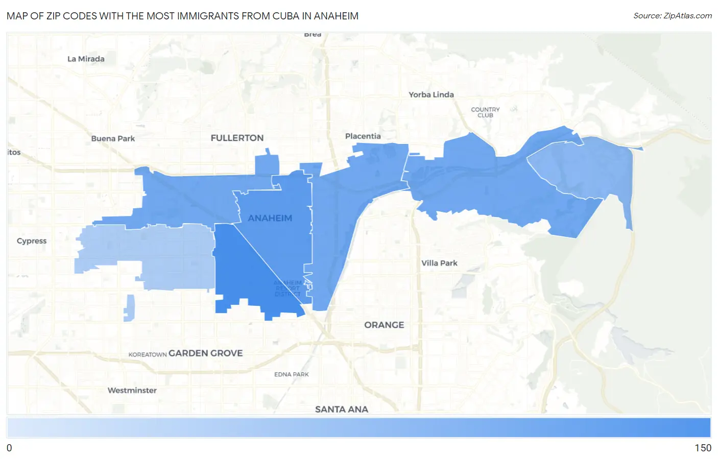 Zip Codes with the Most Immigrants from Cuba in Anaheim Map