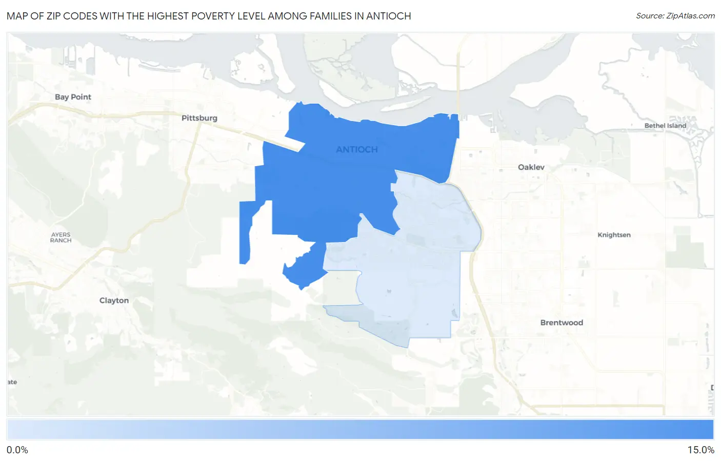 Zip Codes with the Highest Poverty Level Among Families in Antioch Map