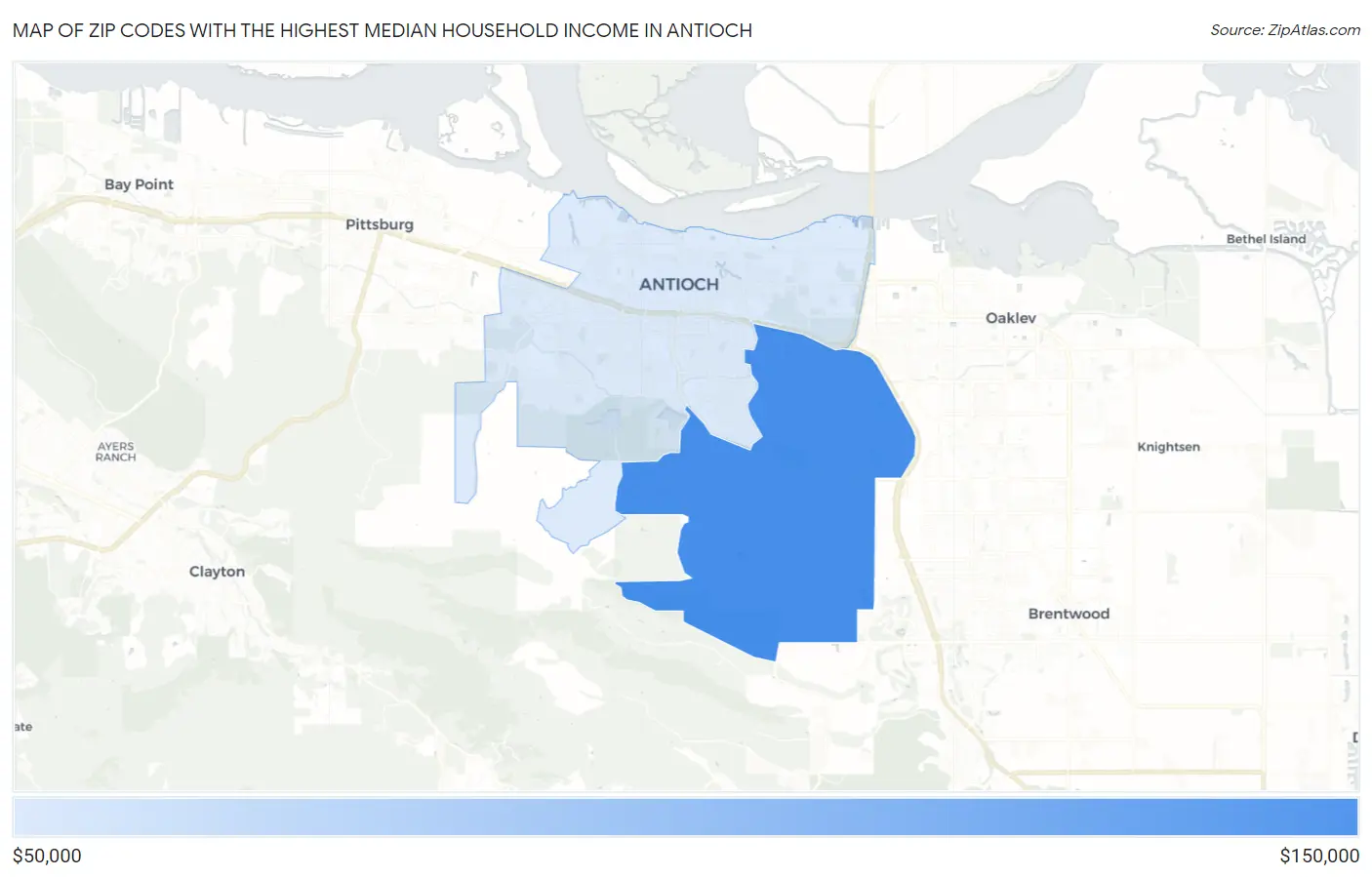 Zip Codes with the Highest Median Household Income in Antioch Map
