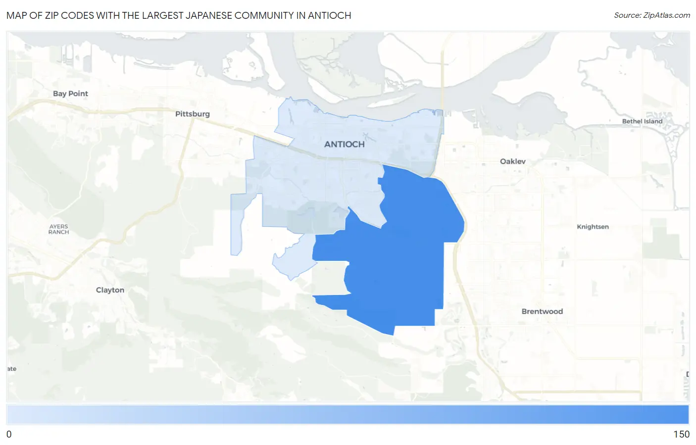 Zip Codes with the Largest Japanese Community in Antioch Map
