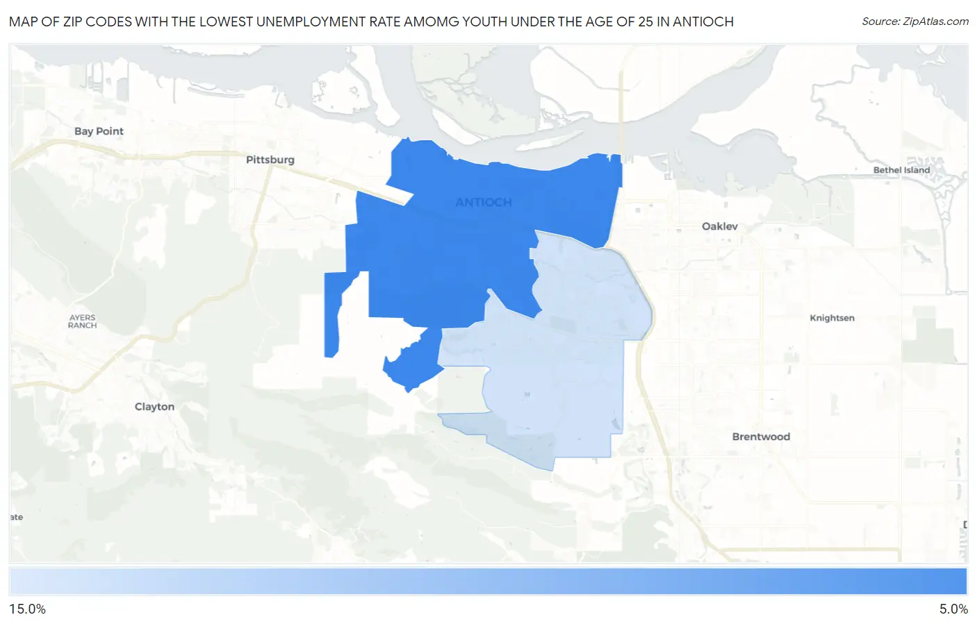 Zip Codes with the Lowest Unemployment Rate Amomg Youth Under the Age of 25 in Antioch Map