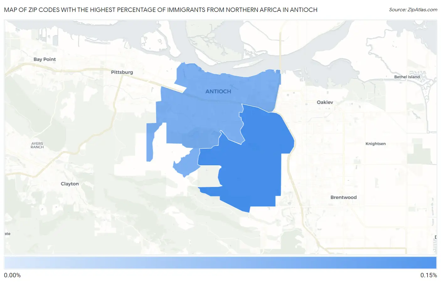 Zip Codes with the Highest Percentage of Immigrants from Northern Africa in Antioch Map