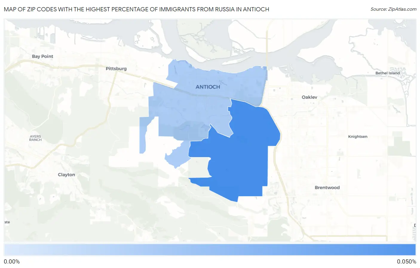 Zip Codes with the Highest Percentage of Immigrants from Russia in Antioch Map