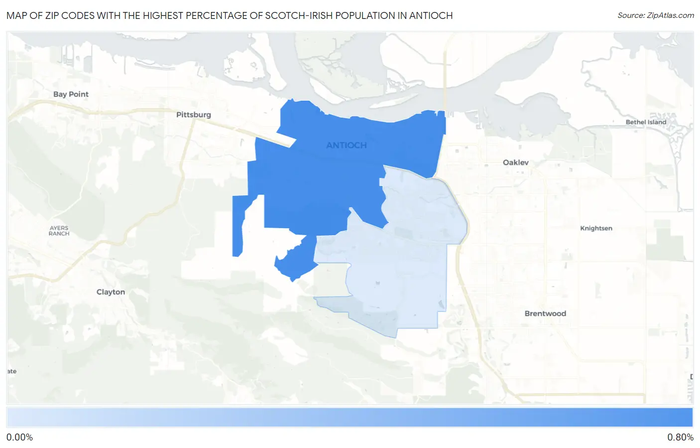 Zip Codes with the Highest Percentage of Scotch-Irish Population in Antioch Map