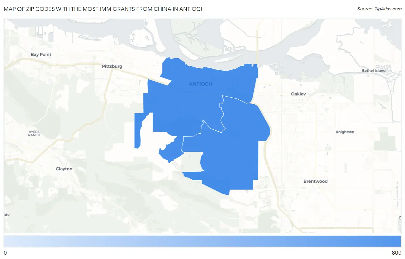 Zip Codes with the Most Immigrants from China in Antioch Map
