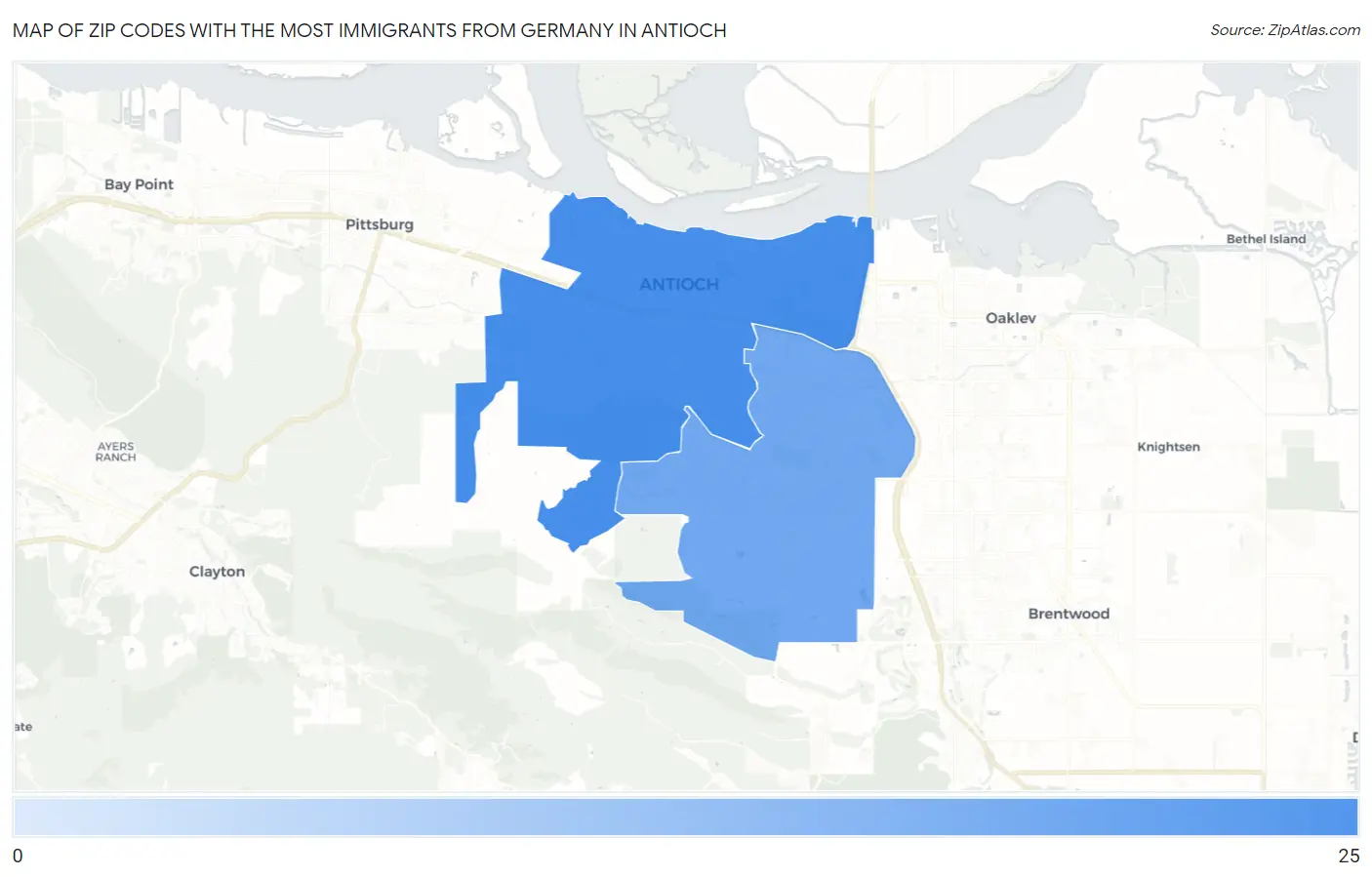 Zip Codes with the Most Immigrants from Germany in Antioch Map