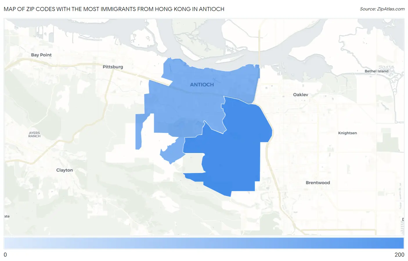 Zip Codes with the Most Immigrants from Hong Kong in Antioch Map