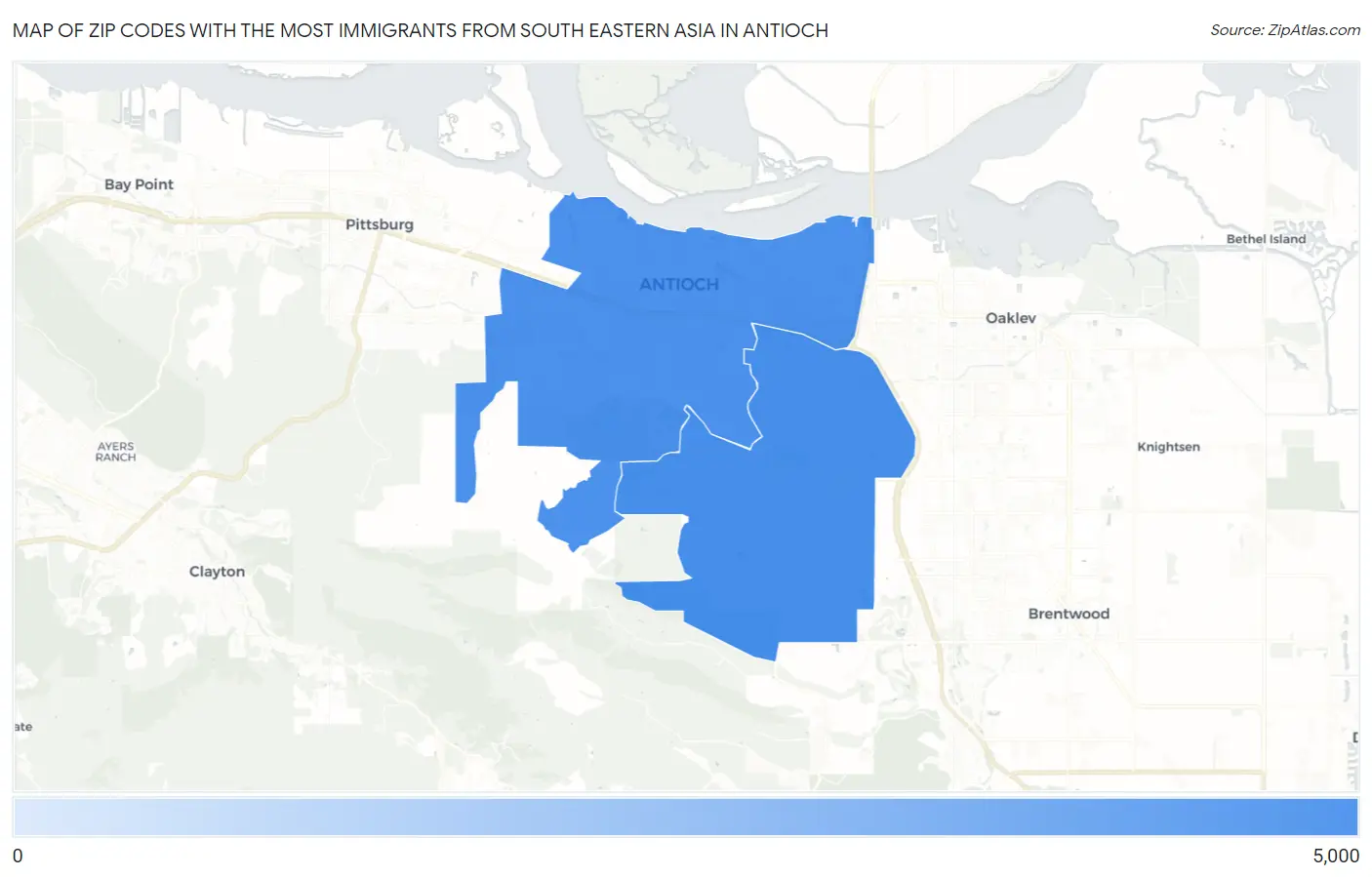 Zip Codes with the Most Immigrants from South Eastern Asia in Antioch Map