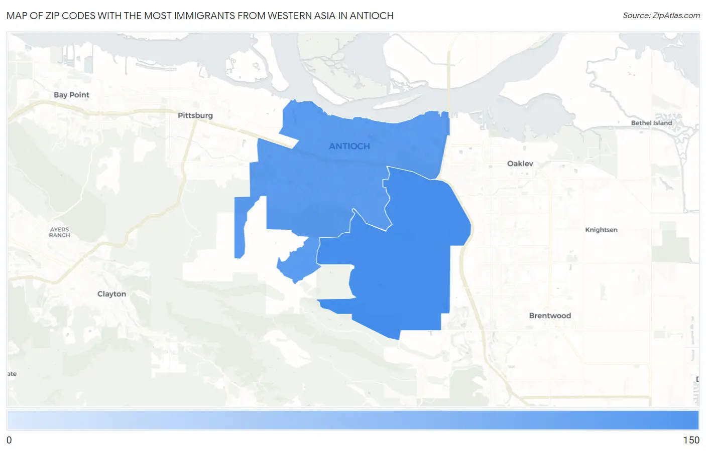 Zip Codes with the Most Immigrants from Western Asia in Antioch Map