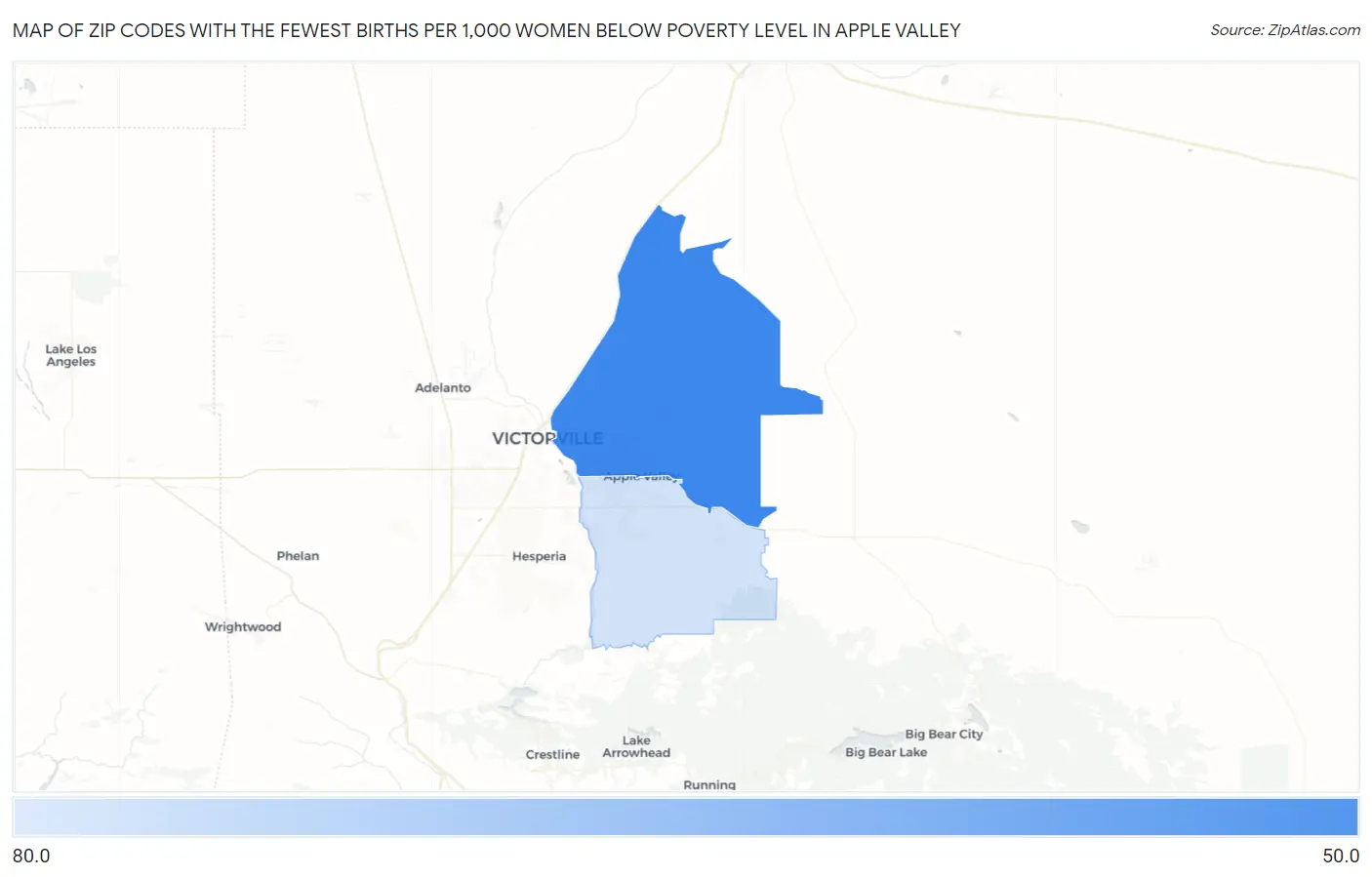Zip Codes with the Fewest Births per 1,000 Women Below Poverty Level in Apple Valley Map