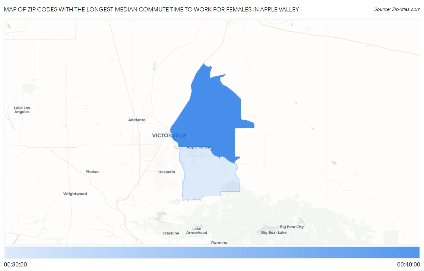 Zip Codes with the Longest Median Commute Time to Work for Females in Apple Valley Map