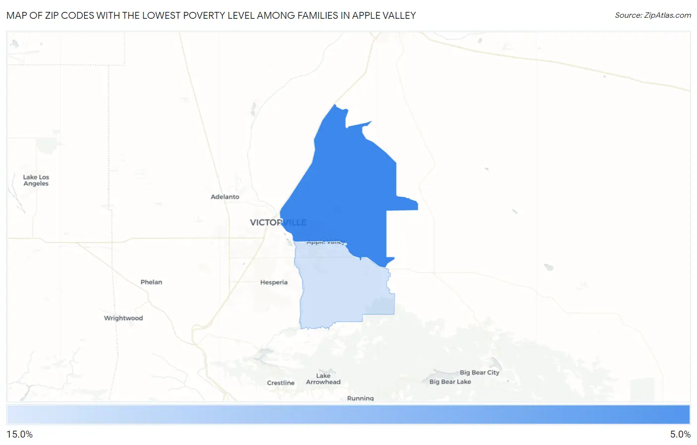 Zip Codes with the Lowest Poverty Level Among Families in Apple Valley Map
