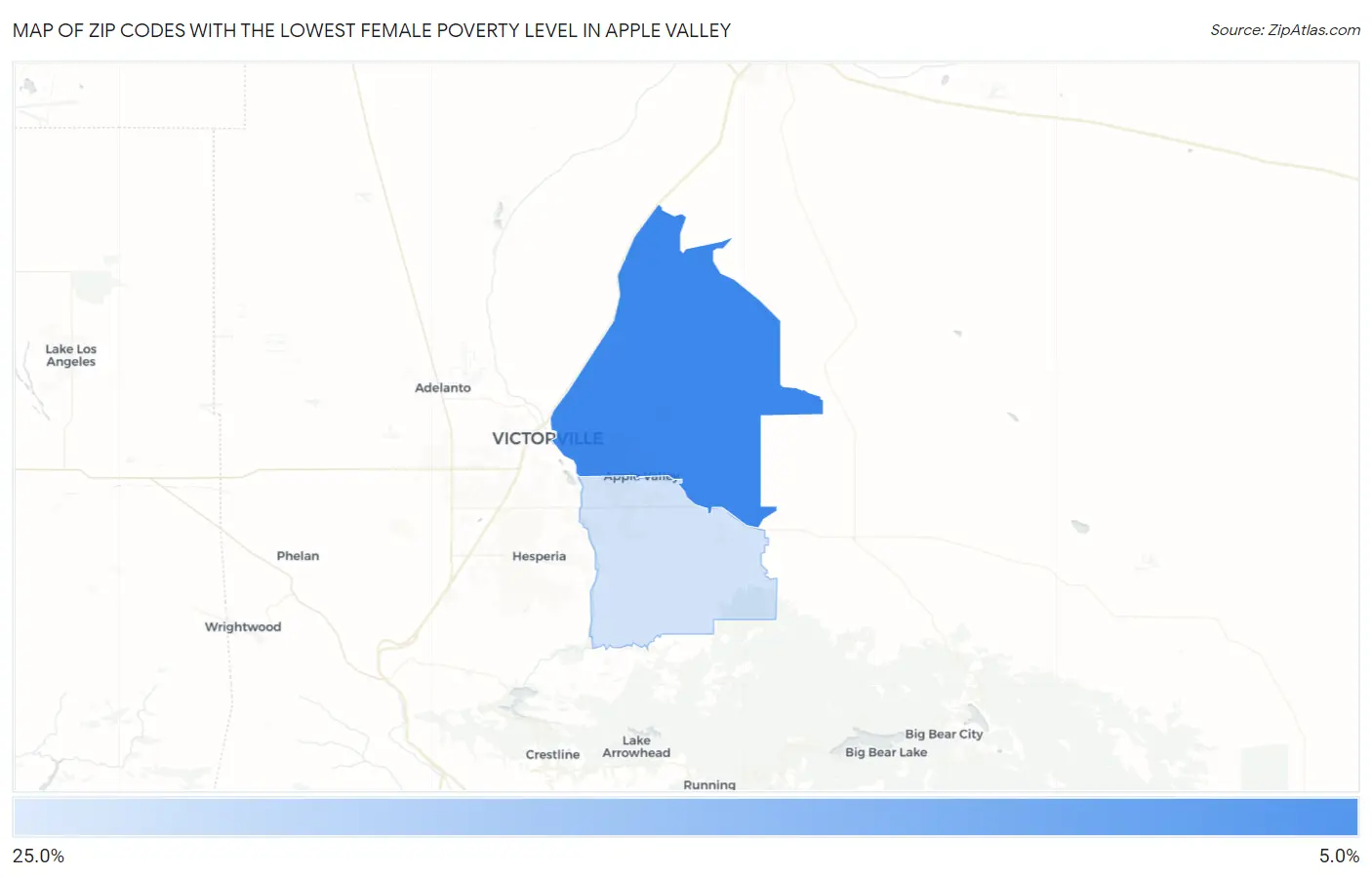 Zip Codes with the Lowest Female Poverty Level in Apple Valley Map