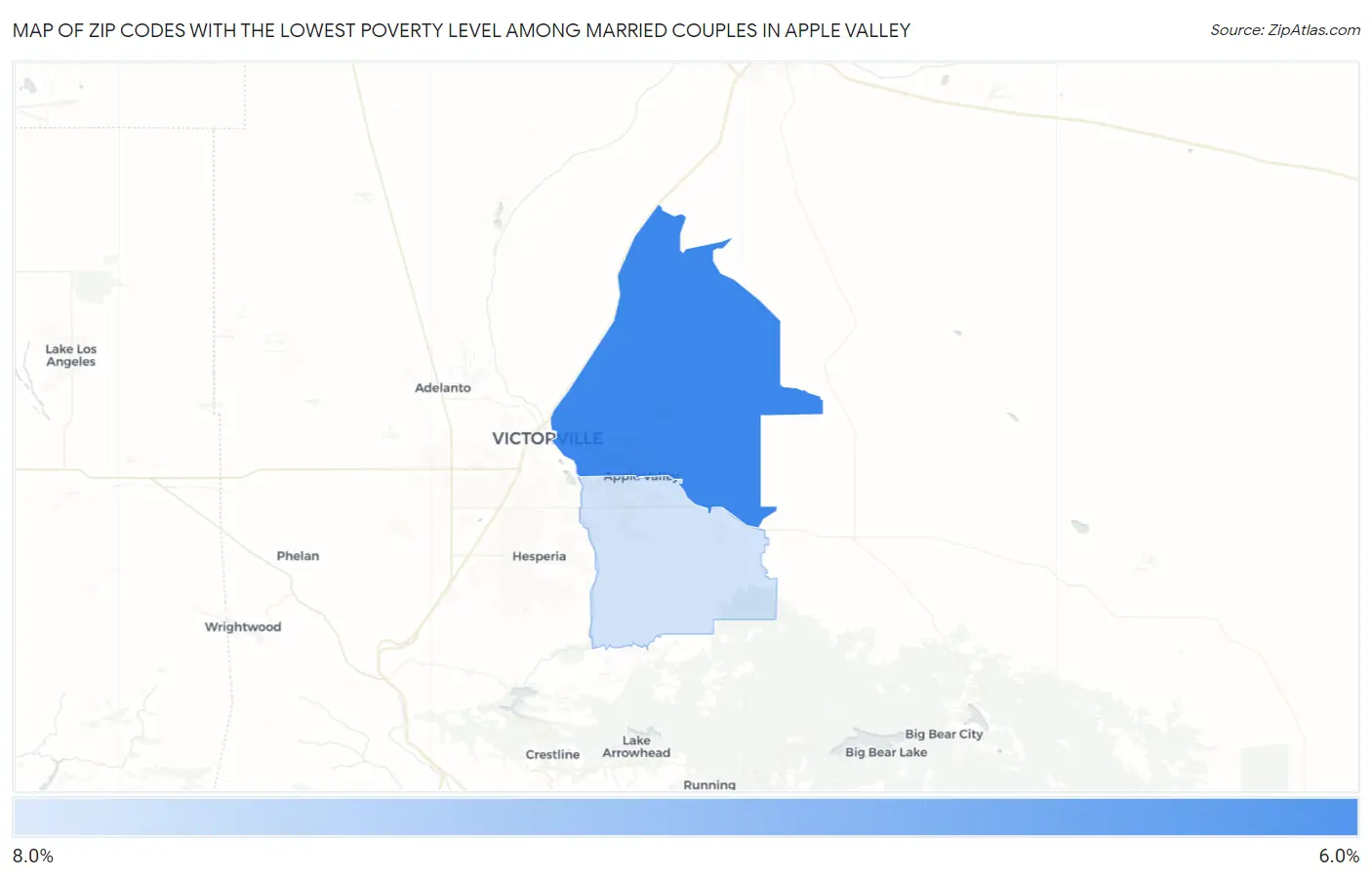 Zip Codes with the Lowest Poverty Level Among Married Couples in Apple Valley Map