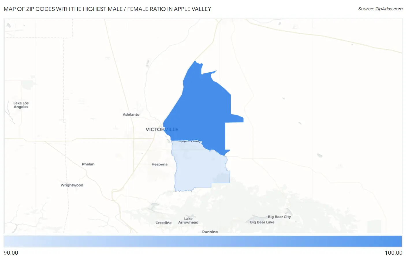 Zip Codes with the Highest Male / Female Ratio in Apple Valley Map