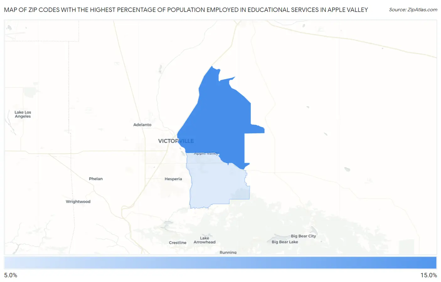 Zip Codes with the Highest Percentage of Population Employed in Educational Services in Apple Valley Map