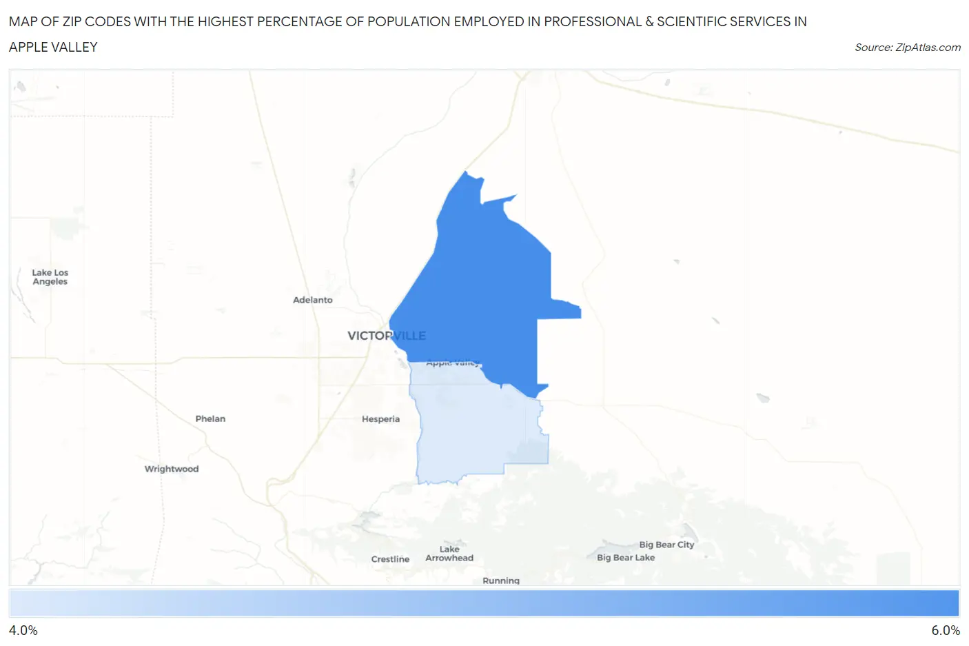 Zip Codes with the Highest Percentage of Population Employed in Professional & Scientific Services in Apple Valley Map