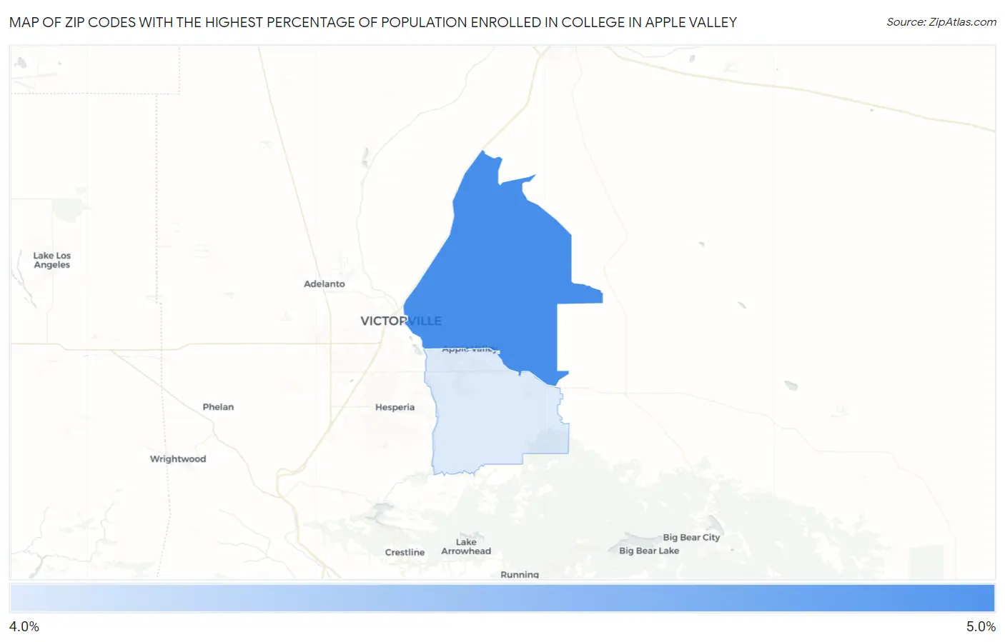 Zip Codes with the Highest Percentage of Population Enrolled in College in Apple Valley Map