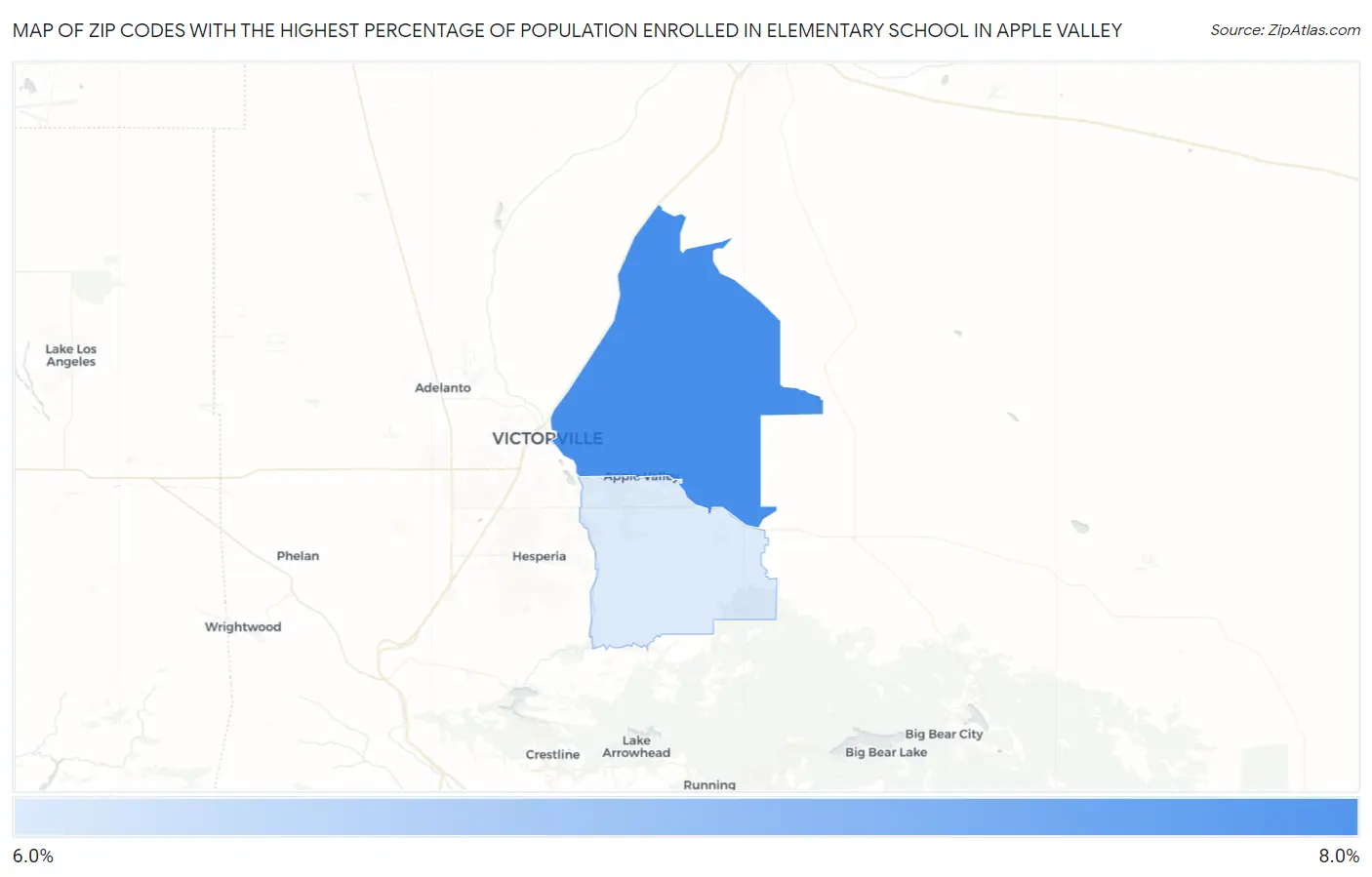 Zip Codes with the Highest Percentage of Population Enrolled in Elementary School in Apple Valley Map