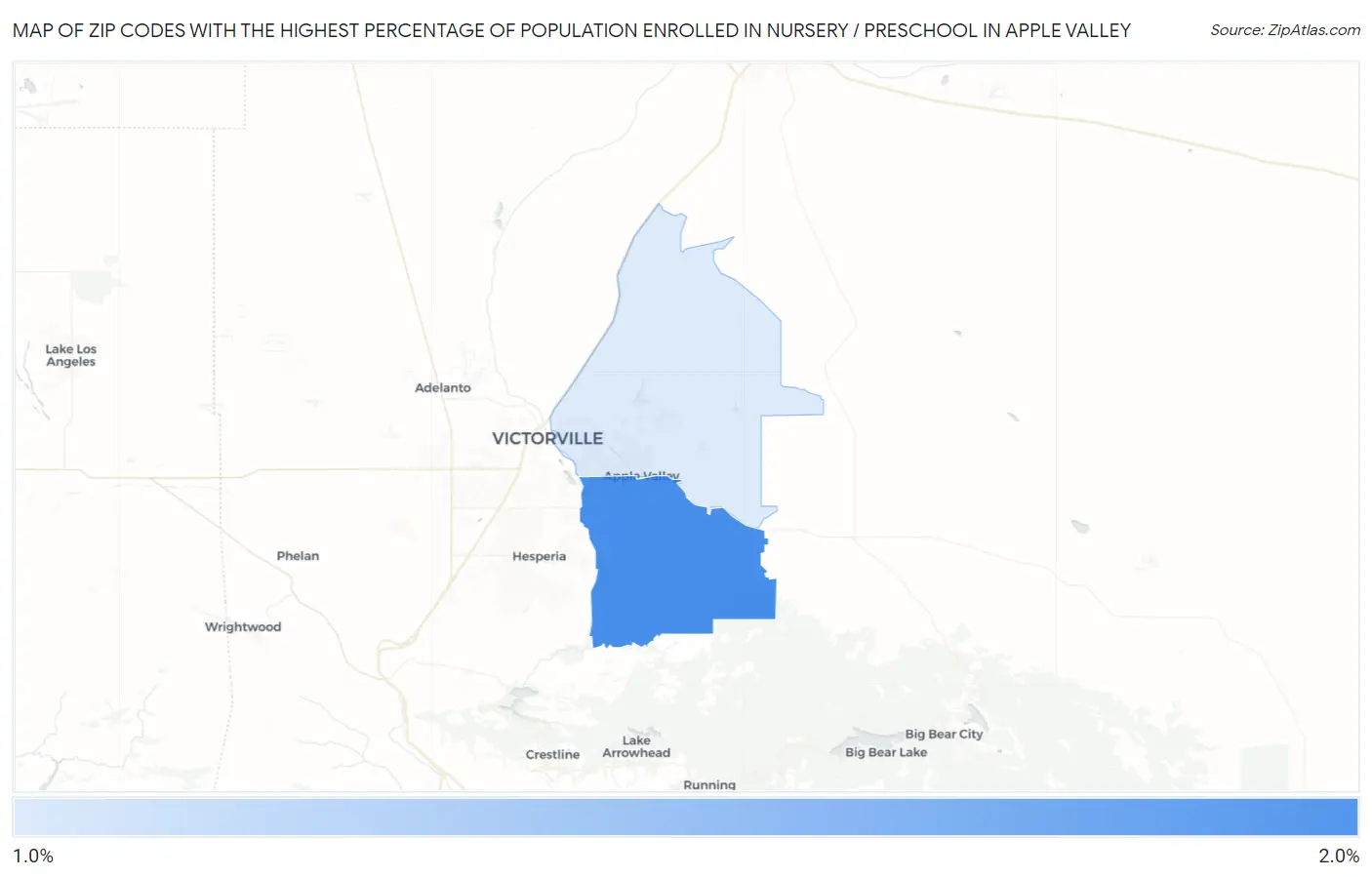 Zip Codes with the Highest Percentage of Population Enrolled in Nursery / Preschool in Apple Valley Map
