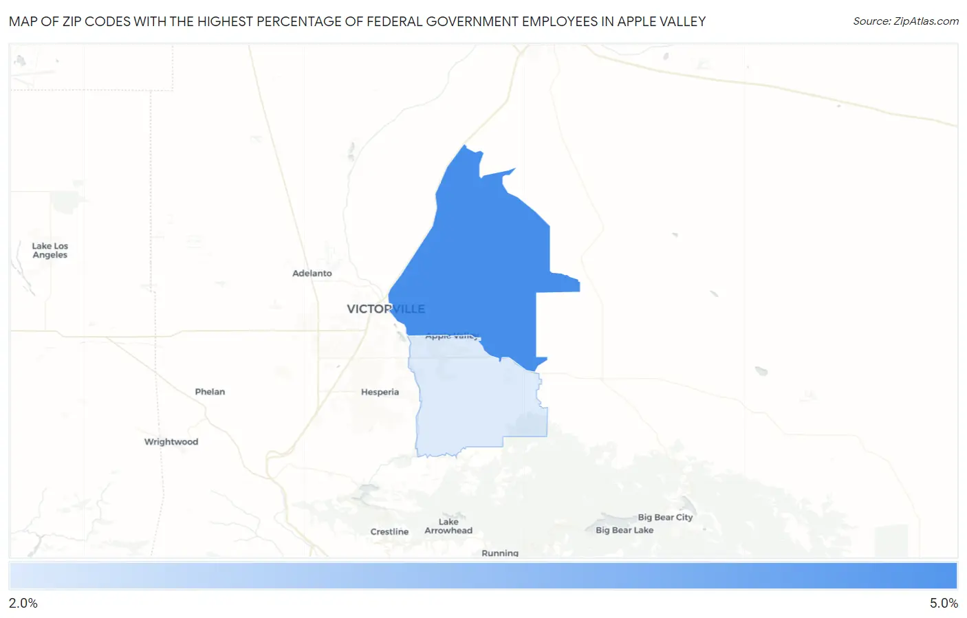 Zip Codes with the Highest Percentage of Federal Government Employees in Apple Valley Map