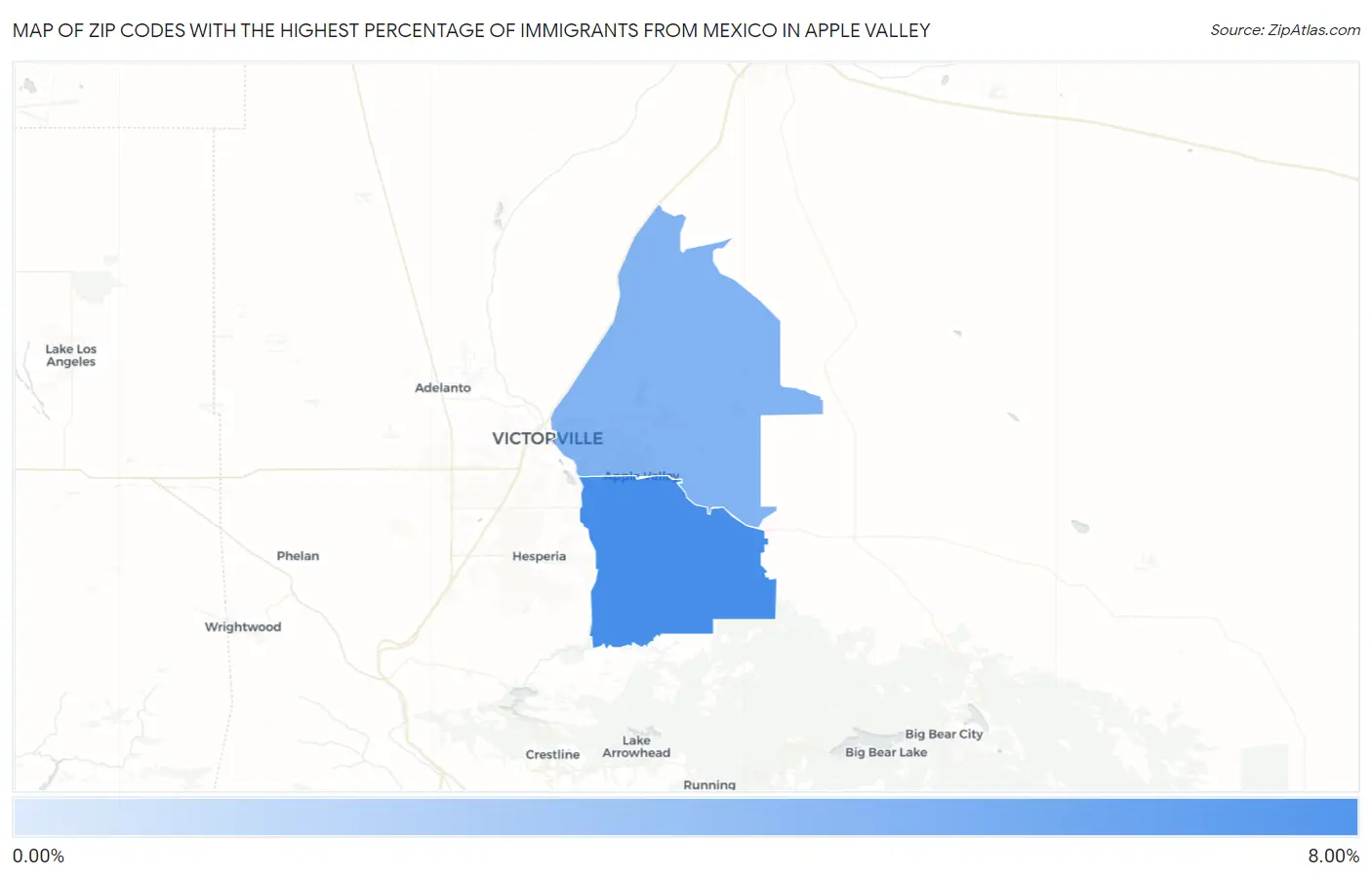 Zip Codes with the Highest Percentage of Immigrants from Mexico in Apple Valley Map