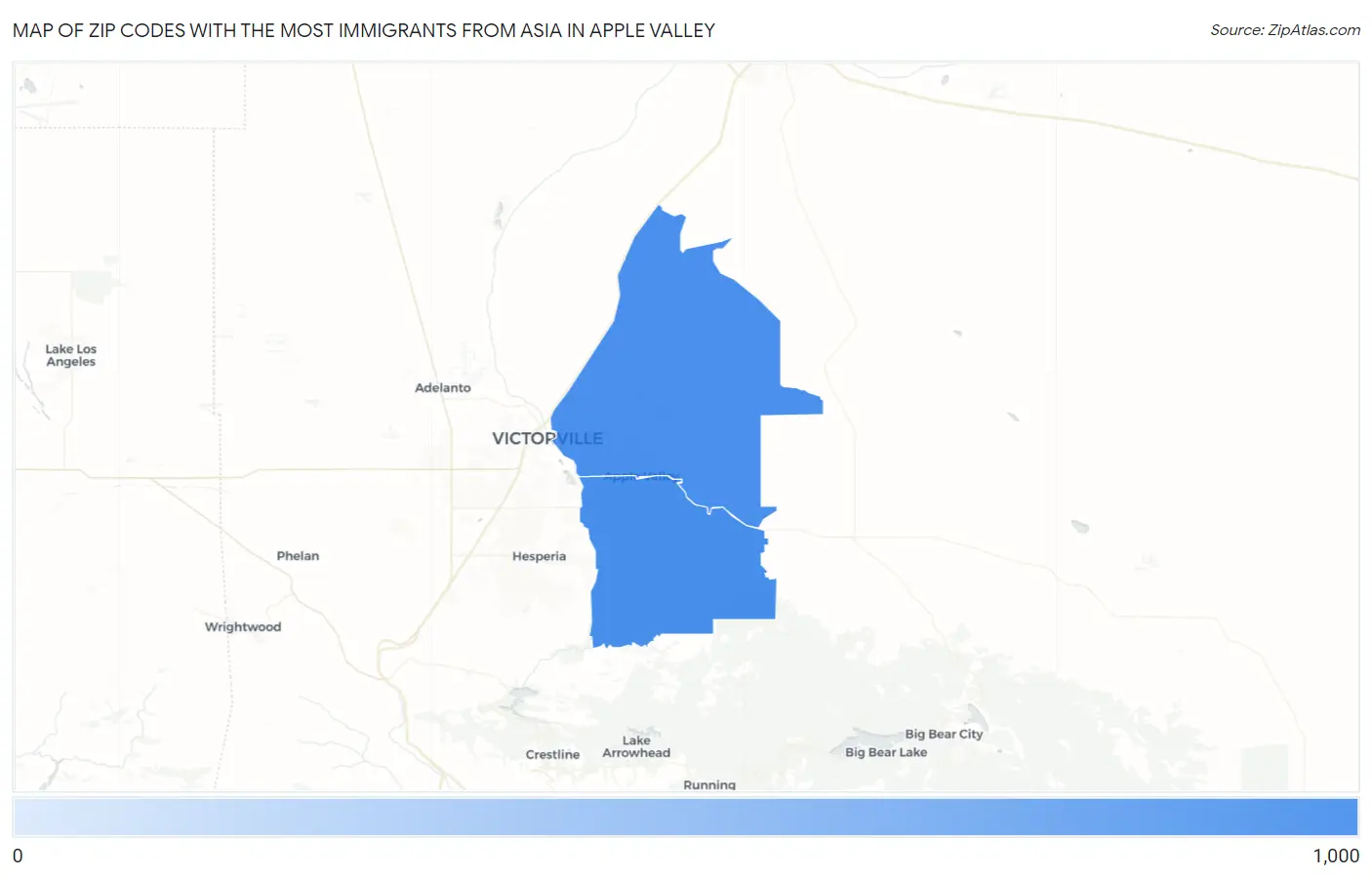 Zip Codes with the Most Immigrants from Asia in Apple Valley Map